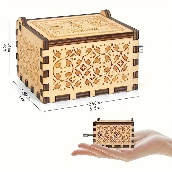 Lord of the Rings Hand Crank Music Box - Engraved Wood LOTR Gift