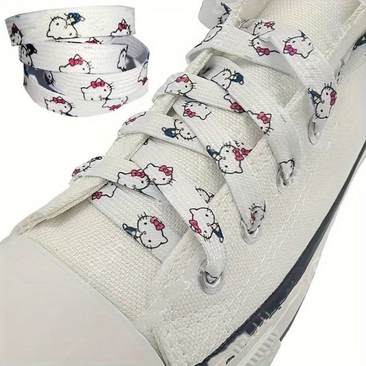 Hello Kitty Printed Shoelaces Pair - 1.5cm Wide Sanrio Character Hi-Top Compatible Laces