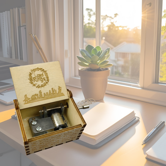 Lord of the Rings Hand Crank Music Box - Engraved Wood LOTR Gift