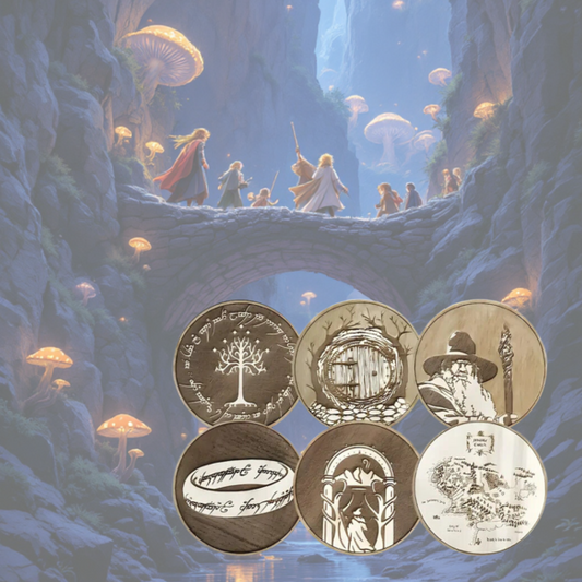 Lord of the Rings Wooden Coasters Set - 6 Pack LOTR Character & Items