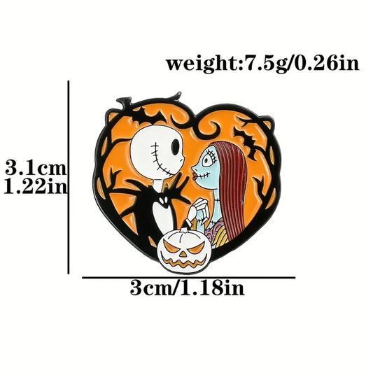 Jack & Sally Heart Pin - Nightmare Before Christmas Enamel Badge