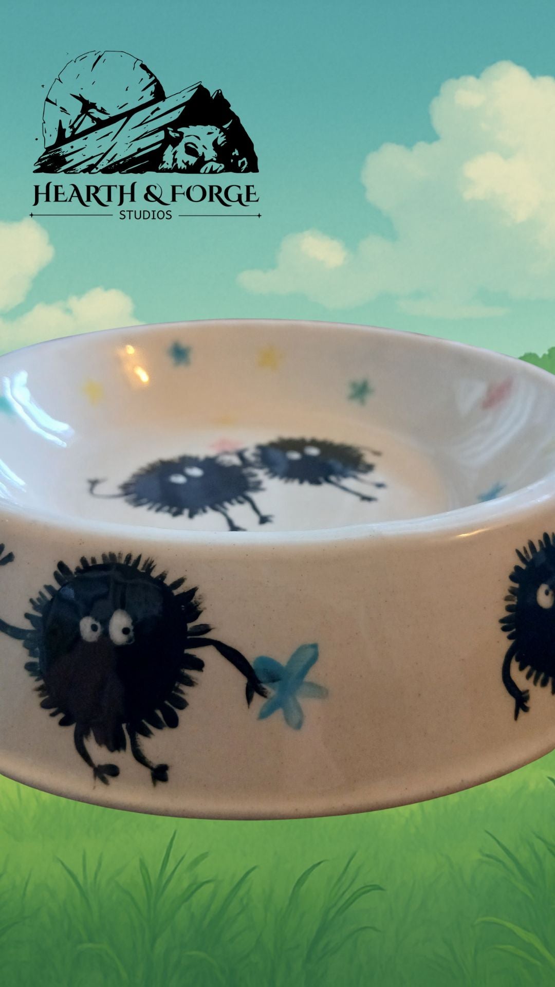 Studio Ghibli Inspired Soot Sprite Ceramic Dog Bowl – Cute Pet Dish by Hearth & Forge
