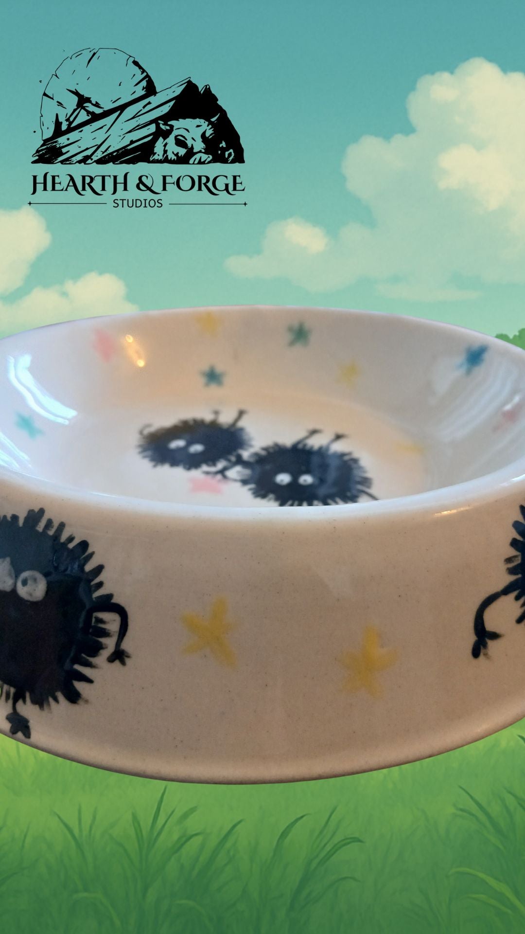 Studio Ghibli Inspired Soot Sprite Ceramic Dog Bowl – Cute Pet Dish by Hearth & Forge