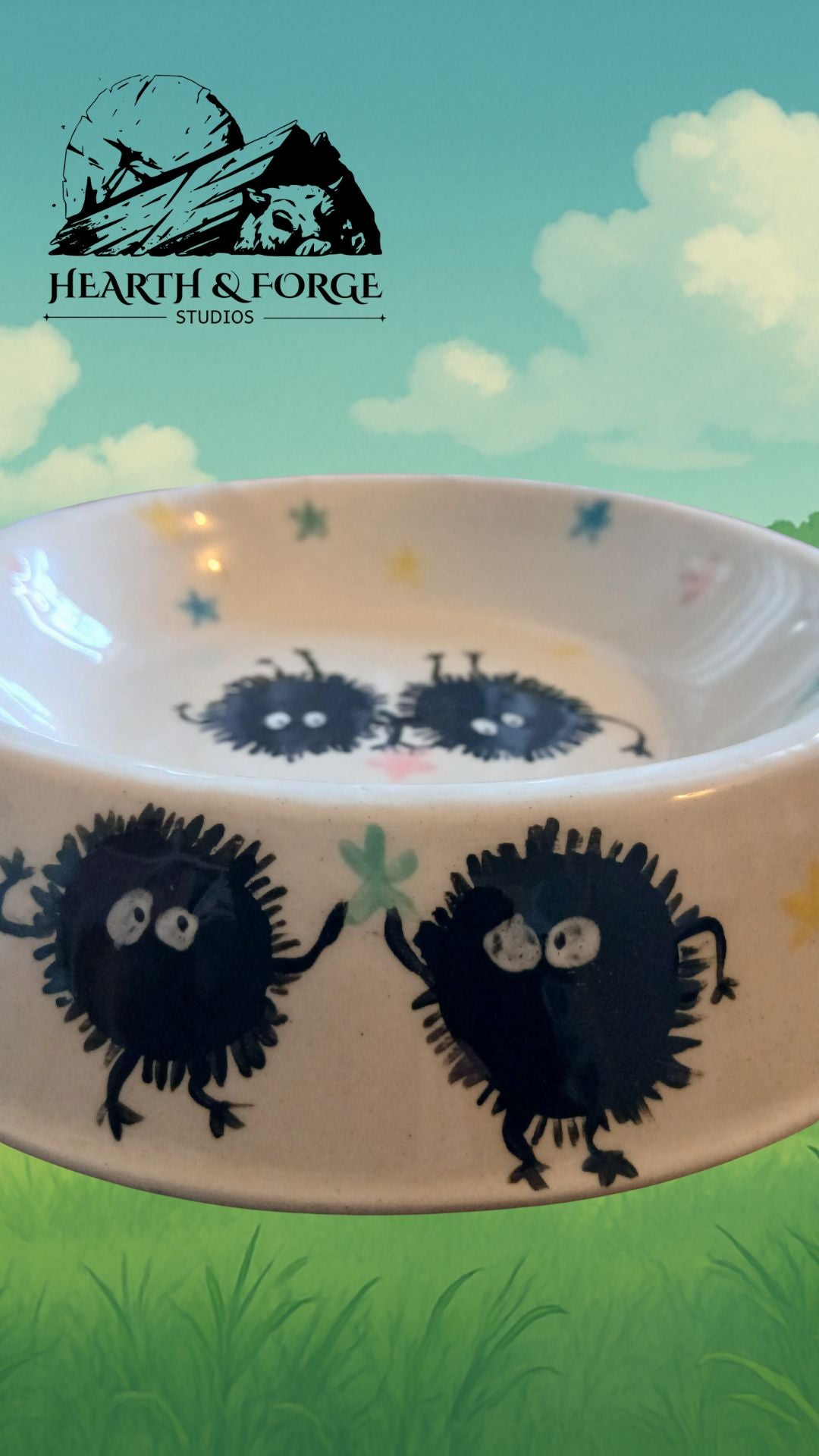 Studio Ghibli Inspired Soot Sprite Ceramic Dog Bowl – Cute Pet Dish by Hearth & Forge