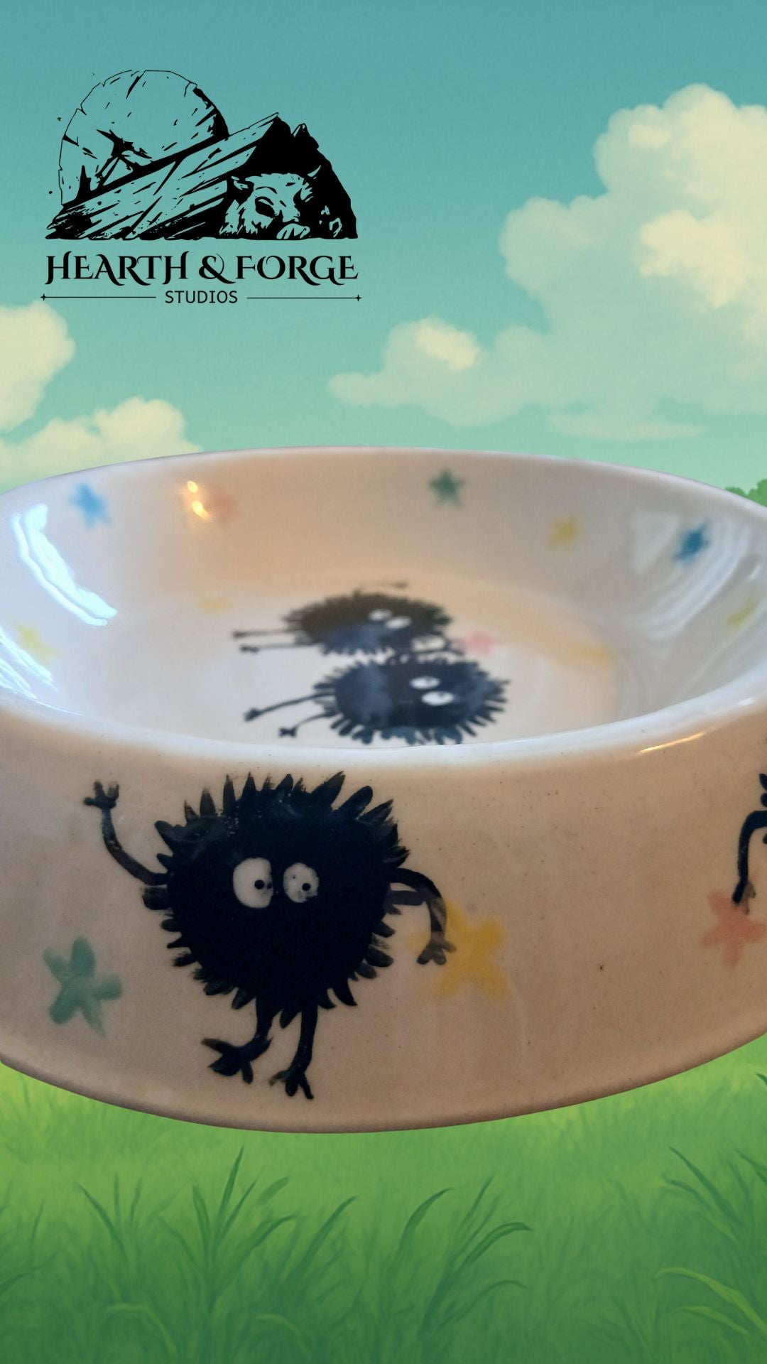 Studio Ghibli Inspired Soot Sprite Ceramic Dog Bowl – Cute Pet Dish by Hearth & Forge
