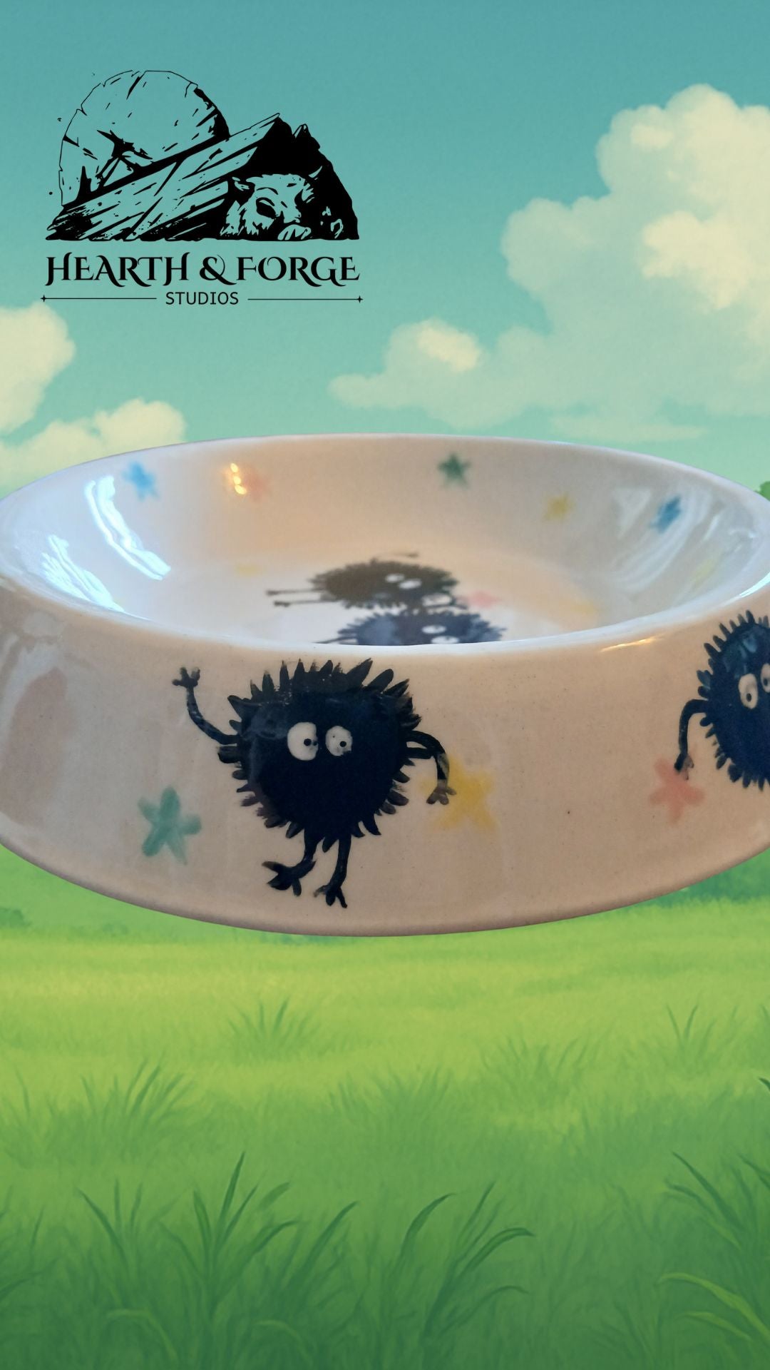 Studio Ghibli Inspired Soot Sprite Ceramic Dog Bowl – Cute Pet Dish by Hearth & Forge