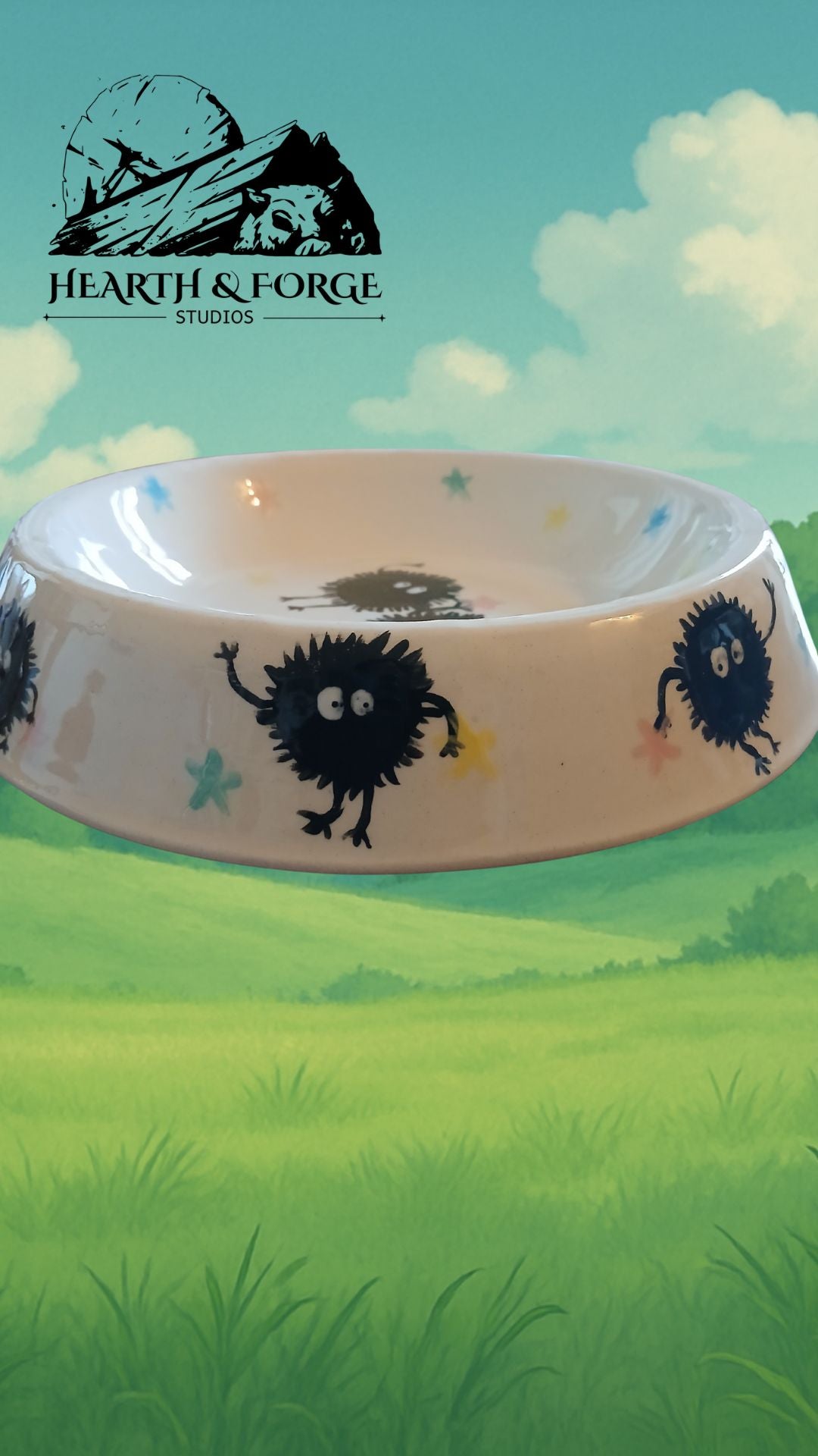Studio Ghibli Inspired Soot Sprite Ceramic Dog Bowl – Cute Pet Dish by Hearth & Forge