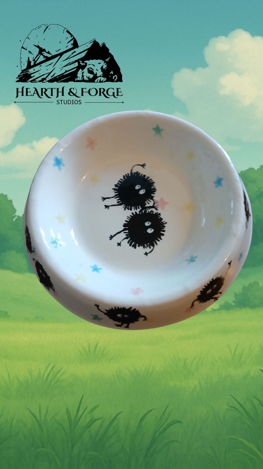 Studio Ghibli Inspired Soot Sprite Ceramic Dog Bowl – Cute Pet Dish by Hearth & Forge