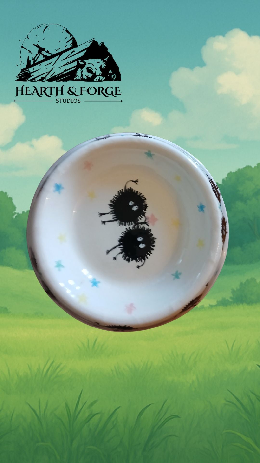 Studio Ghibli Inspired Soot Sprite Ceramic Dog Bowl – Cute Pet Dish by Hearth & Forge
