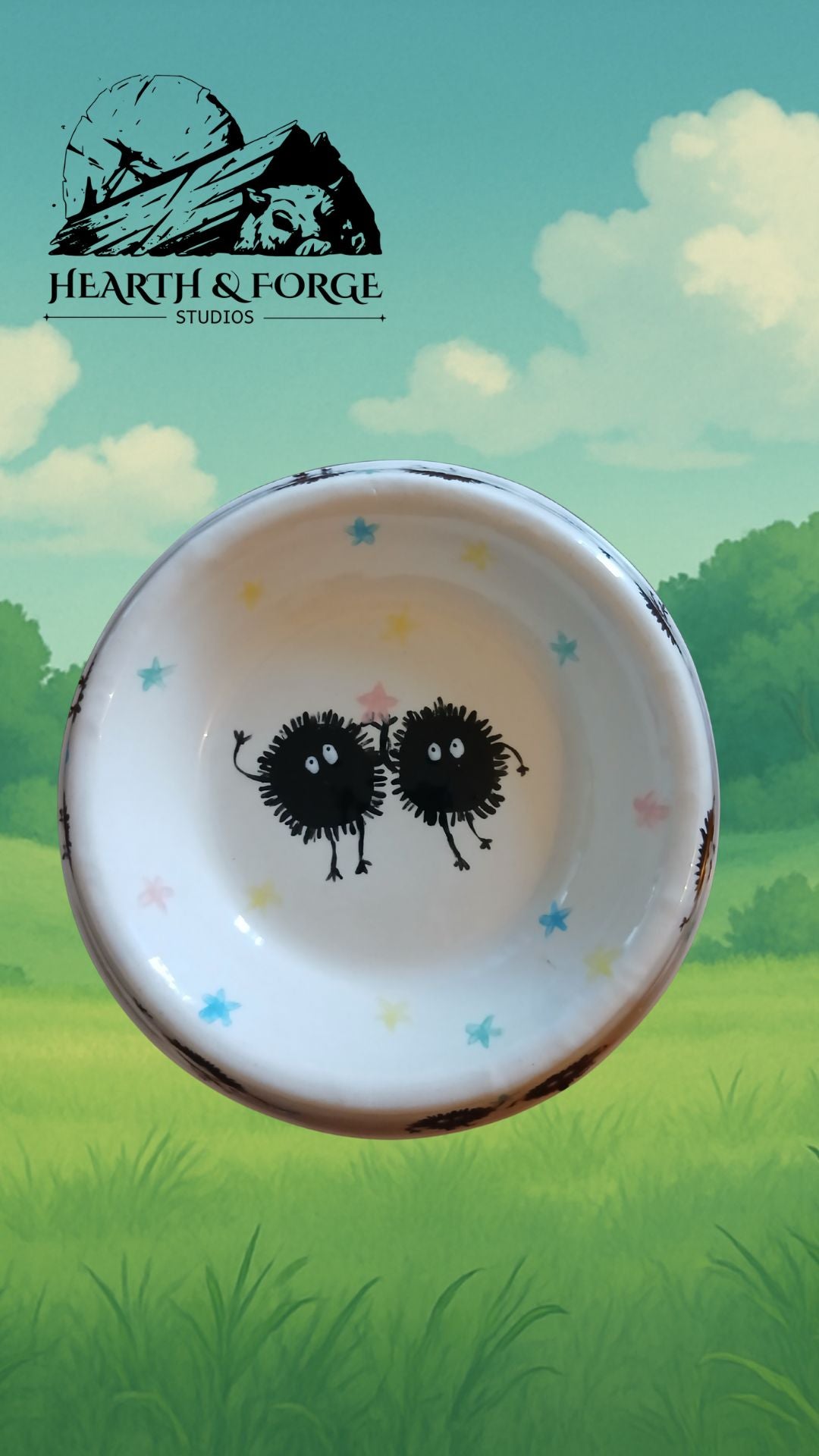 Studio Ghibli Inspired Soot Sprite Ceramic Dog Bowl – Cute Pet Dish by Hearth & Forge