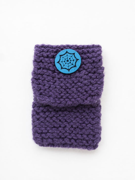 Handmade Purple Knit Card Holder with Blue Spiderweb Button