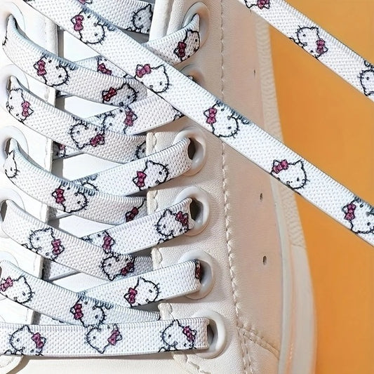 Hello Kitty Printed Shoelaces Pair - 1.5cm Wide Sanrio Character Hi-Top Compatible Laces