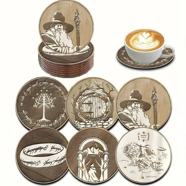 Lord of the Rings Wooden Coasters Set - 6 Pack LOTR Character & Items