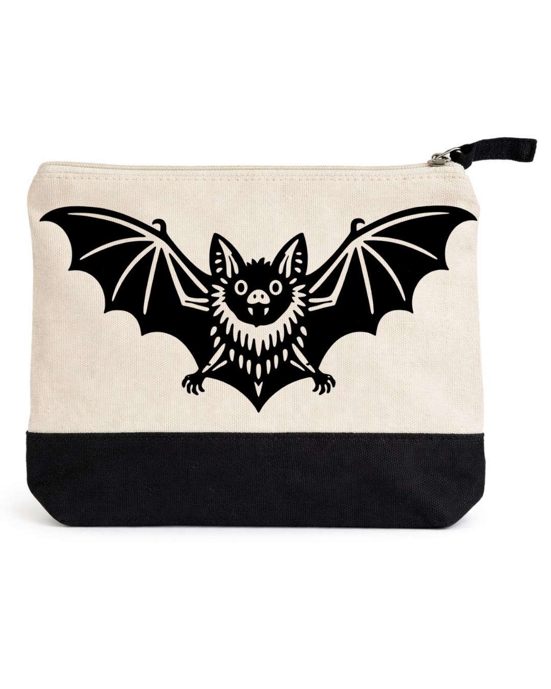 Hand-Printed Bat Cosmetic Bag Black