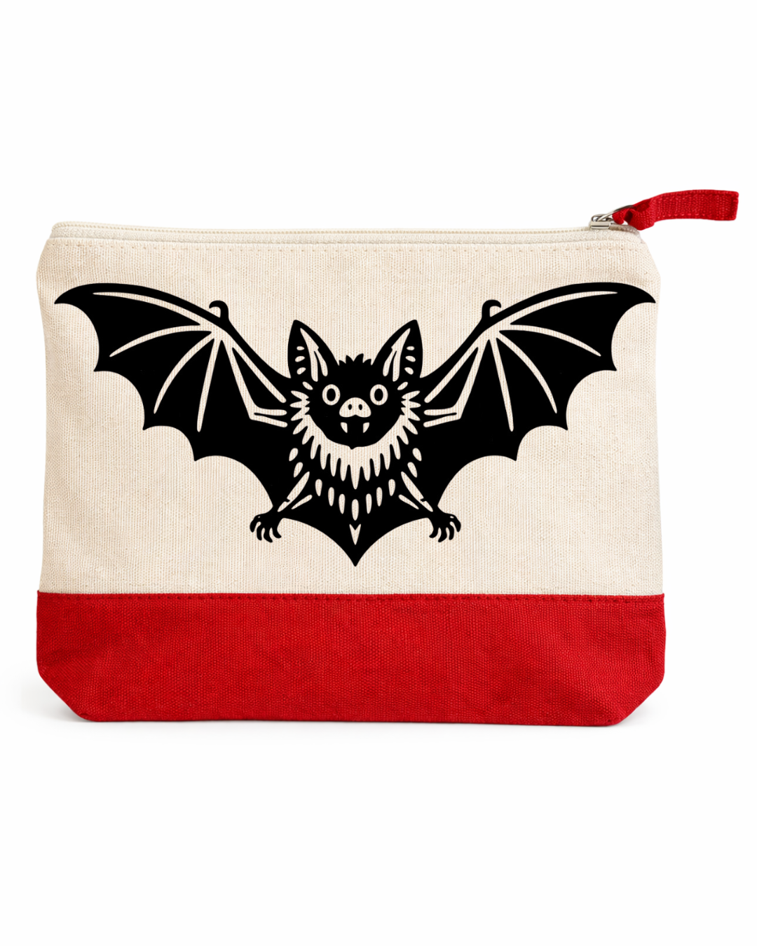 Hand-Printed Bat Cosmetic Bag Red