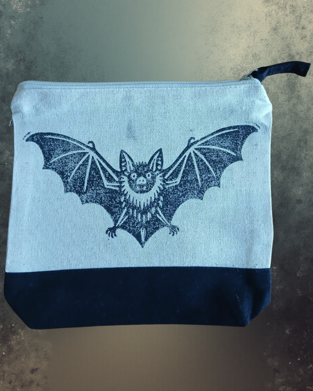 Hand-Printed Bat Cosmetic Bag Black