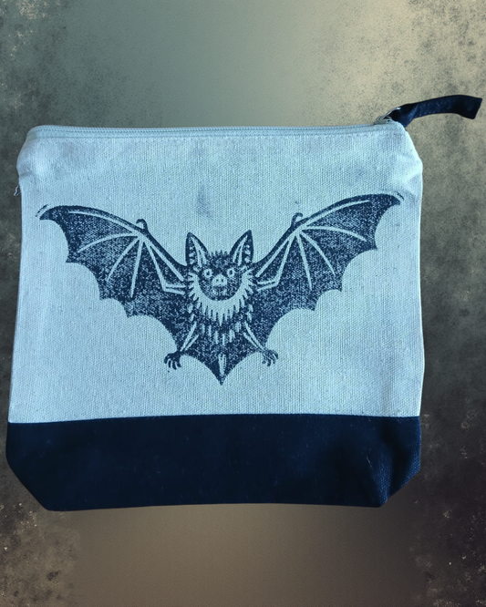 Hand-Printed Bat Cosmetic Bag Black