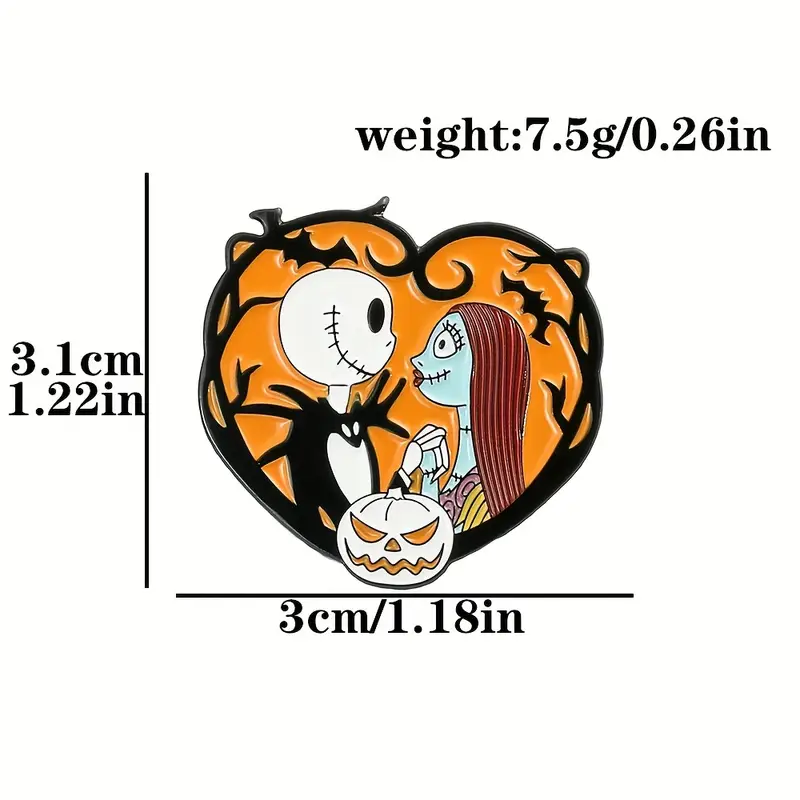 Jack & Sally Heart Pin - Nightmare Before Christmas Enamel Badge