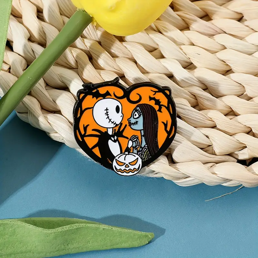 Jack & Sally Heart Pin - Nightmare Before Christmas Enamel Badge