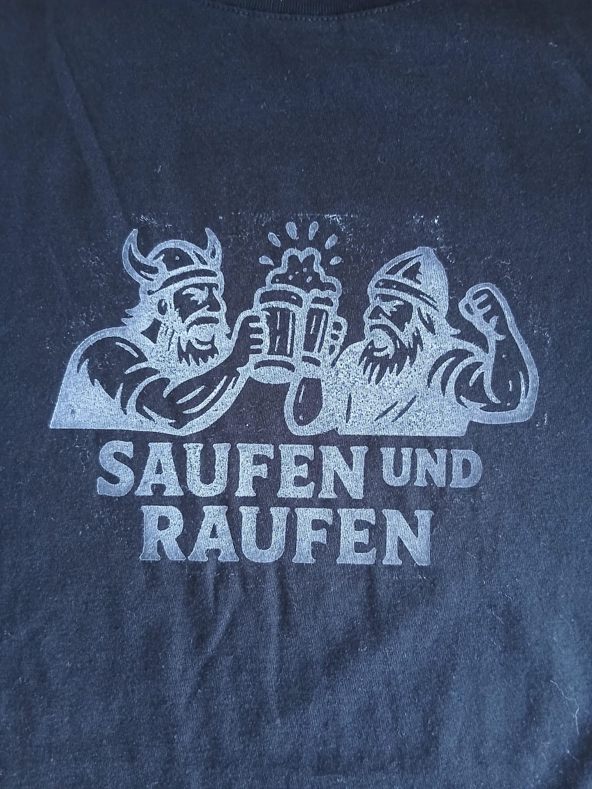 Hand-Printed "Saufen und Raufen” Viking T-Shirt
