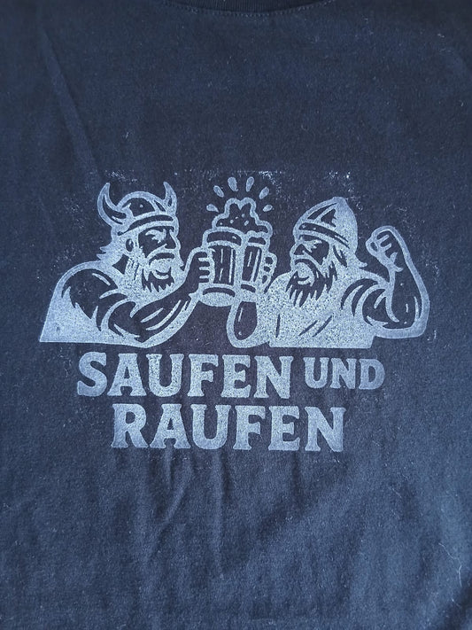 Hand-Printed "Saufen und Raufen” Viking T-Shirt