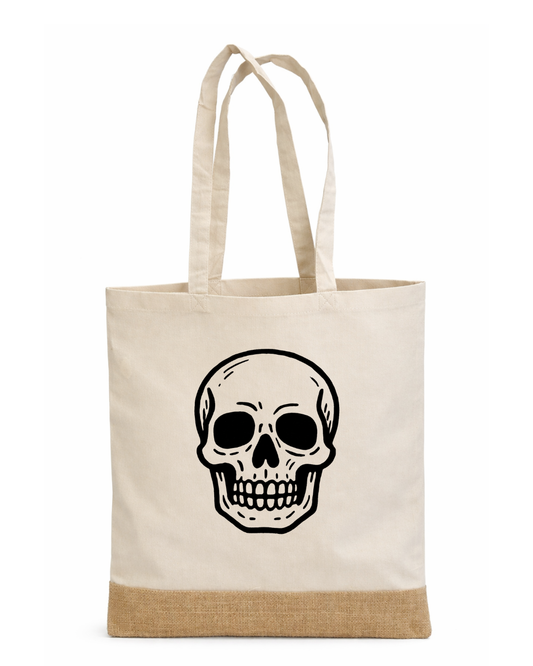 Hand-Printed Skull Tote Bag