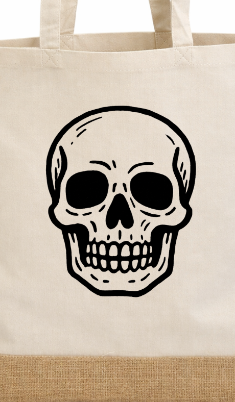 Hand-Printed Skull Tote Bag