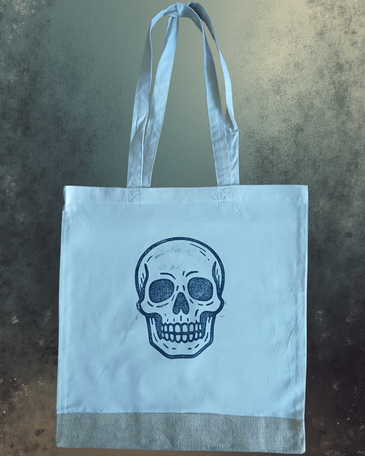 Hand-Printed Skull Tote Bag