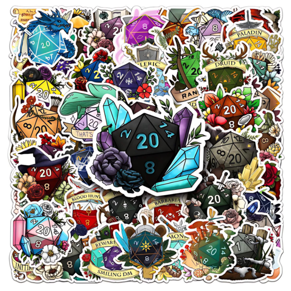 D20 Gaming Dice Stickers - RPG Fantasy Blind Pack 5 Set