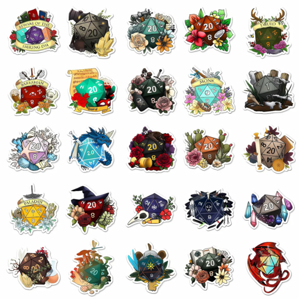 D20 Gaming Dice Stickers - RPG Fantasy Blind Pack 5 Set