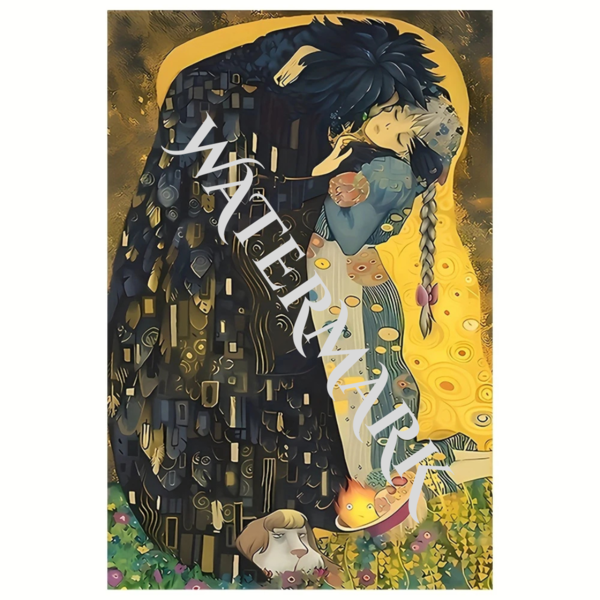 Studio Ghibli Canvas Art Print - Howl's Castle Kiss Poster 30x45cm