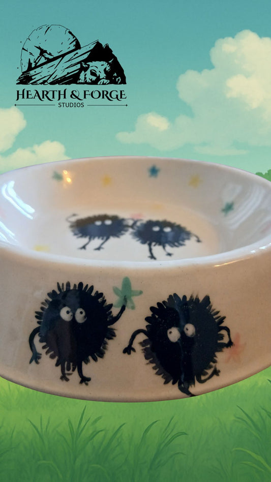 Studio Ghibli Inspired Soot Sprite Ceramic Dog Bowl – Cute Pet Dish by Hearth & Forge