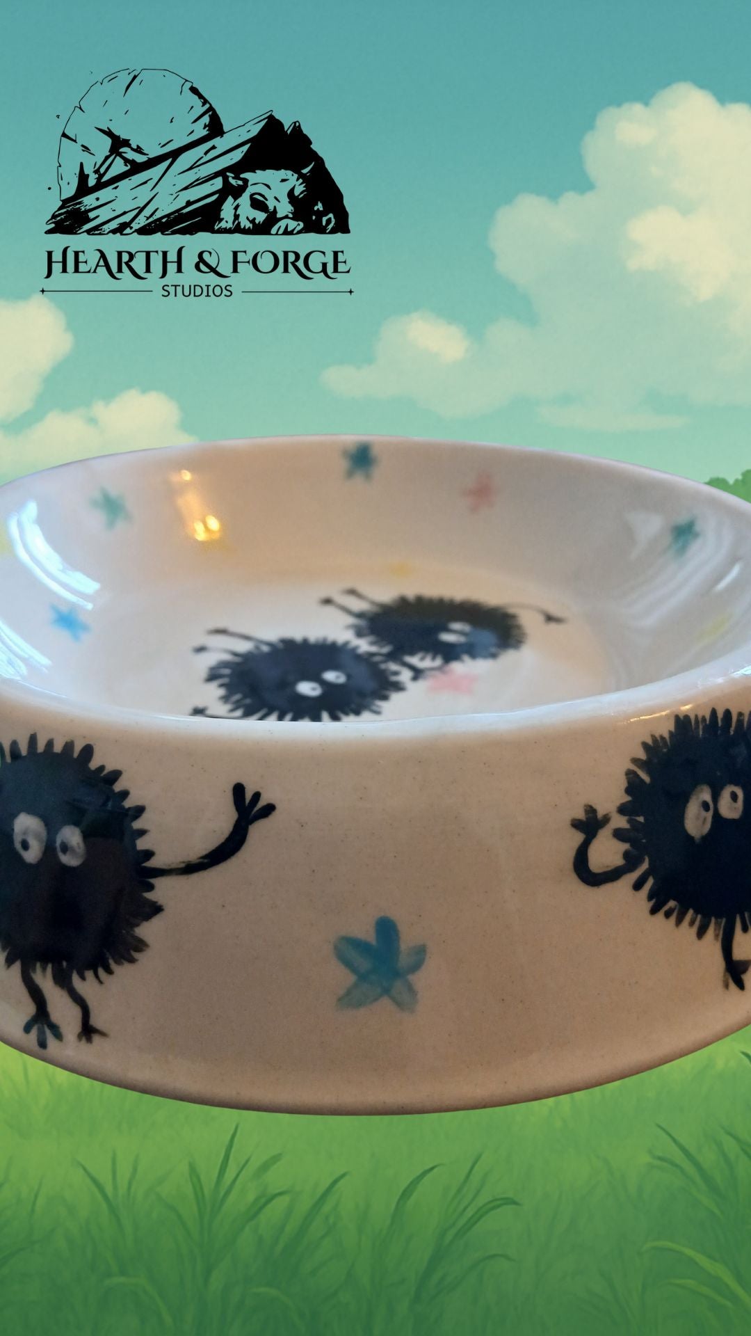 Studio Ghibli Inspired Soot Sprite Ceramic Dog Bowl – Cute Pet Dish by Hearth & Forge