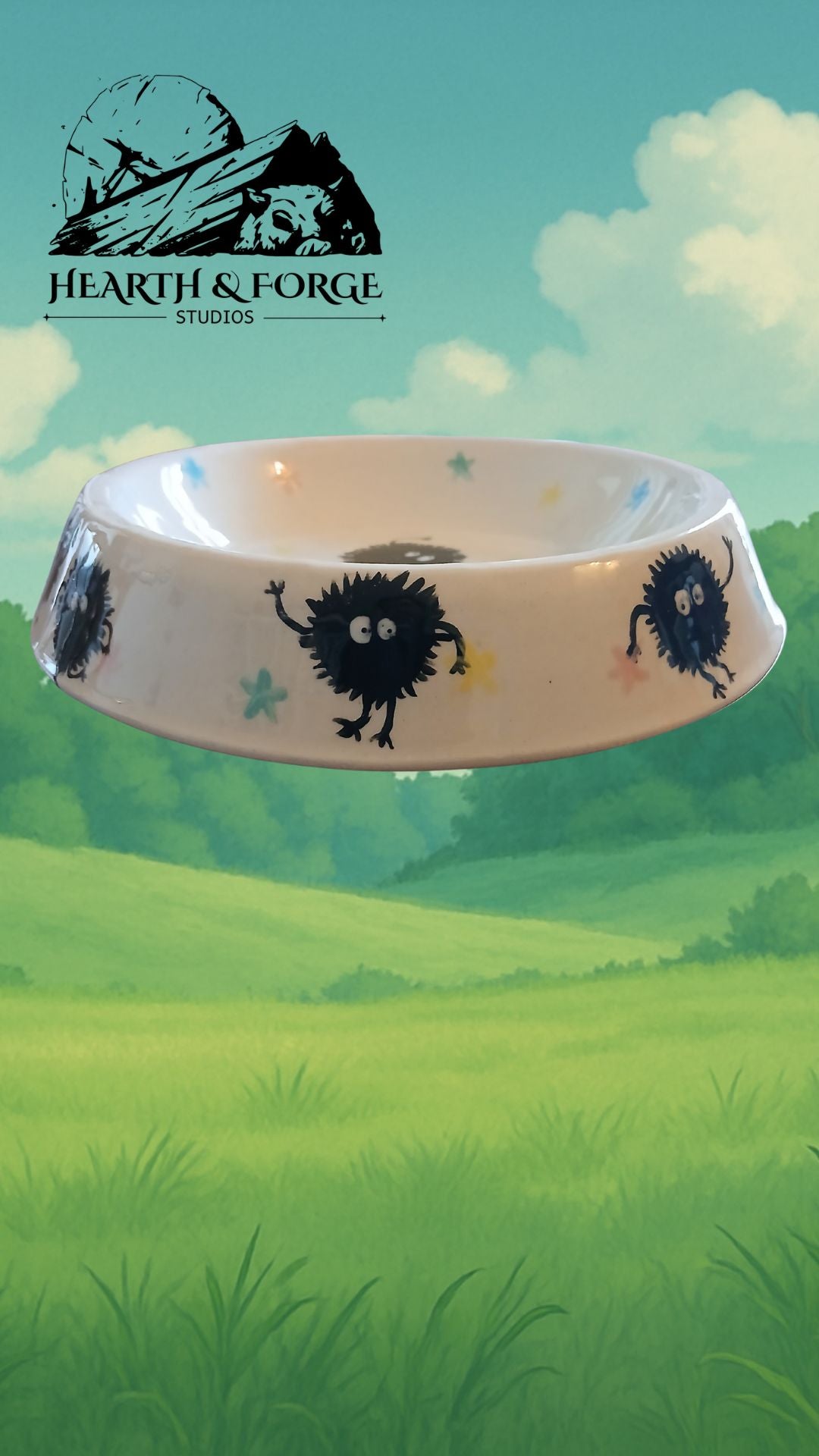Studio Ghibli Inspired Soot Sprite Ceramic Dog Bowl – Cute Pet Dish by Hearth & Forge