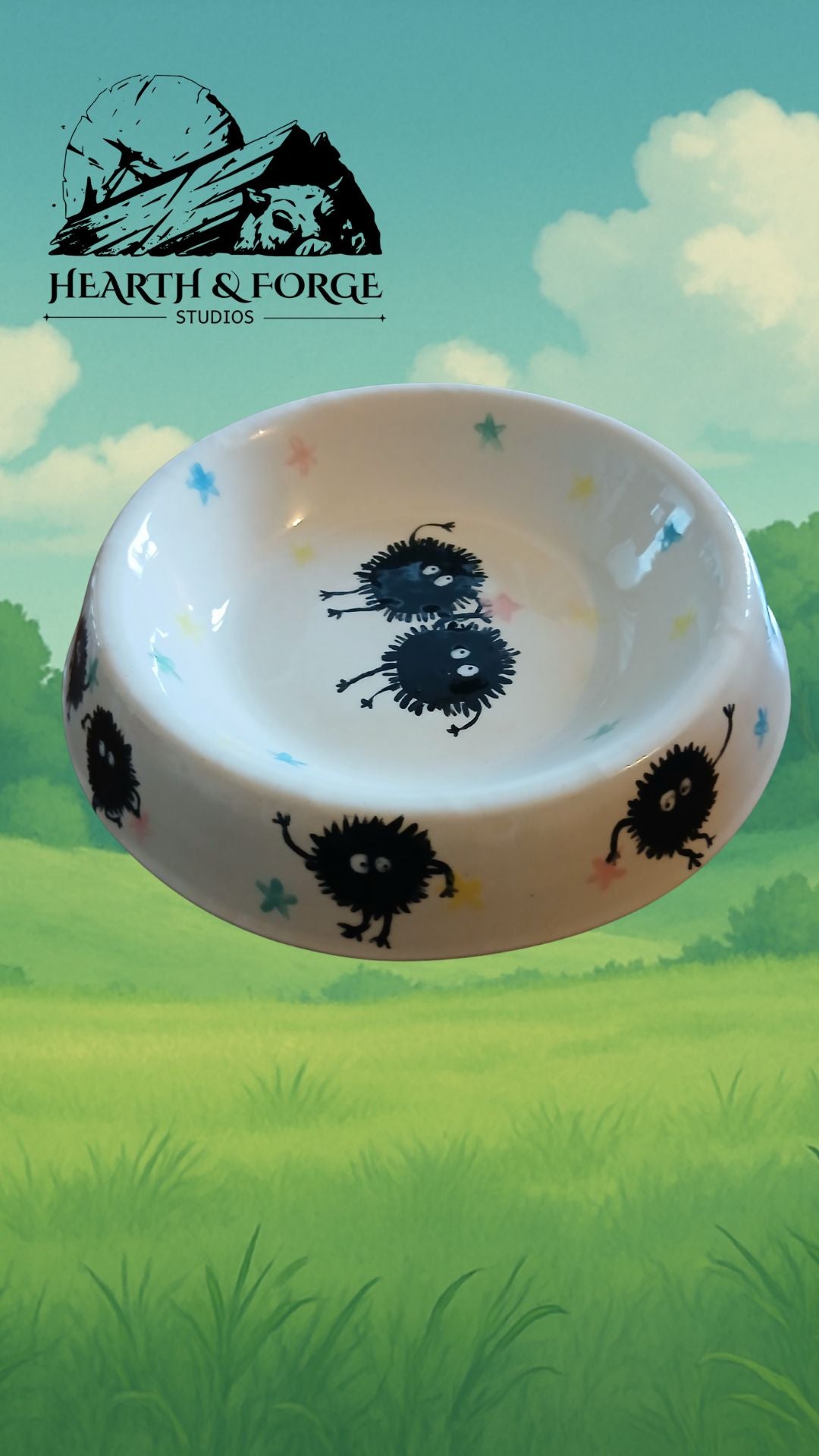Studio Ghibli Inspired Soot Sprite Ceramic Dog Bowl – Cute Pet Dish by Hearth & Forge