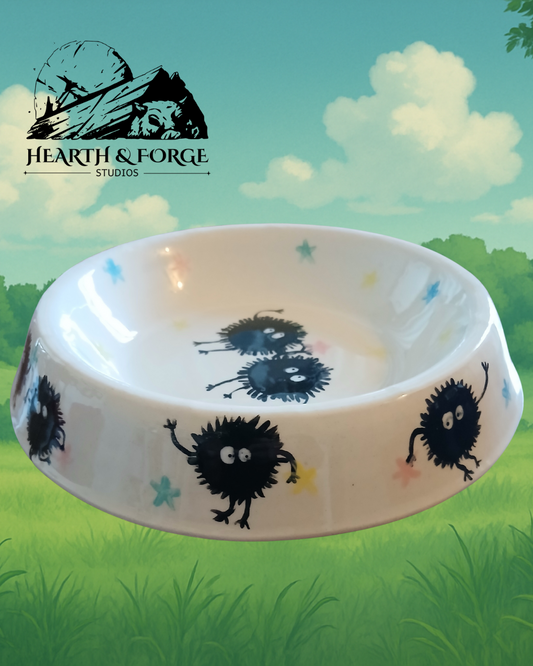 Studio Ghibli Inspired Soot Sprite Ceramic Dog Bowl – Cute Pet Dish by Hearth & Forge